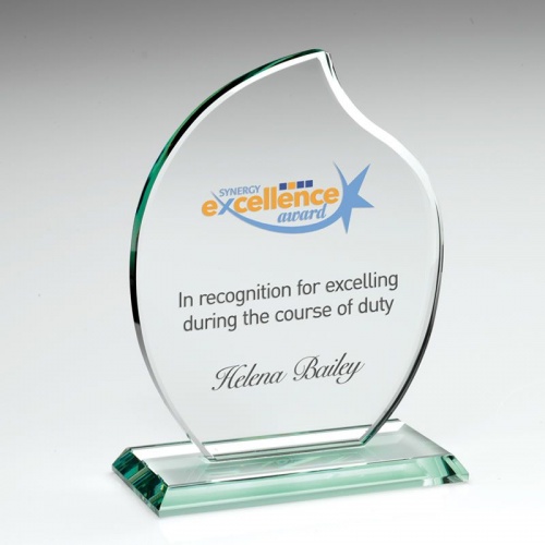 Flame Shape Award Plaque in 10mm Jade Glass - Awards Trophies Supplier